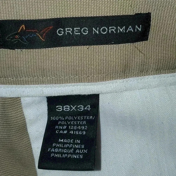 Greg Norman Mens 38/34 Khaki Golf Rip Stop Double Pleated Cuffs Metal Clasp - Picture 15 of 16